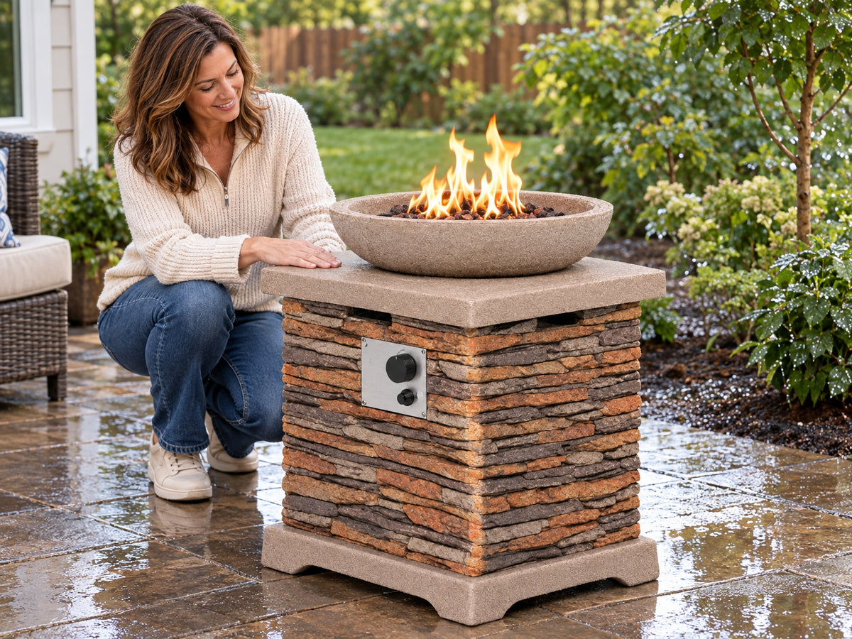 Propane Fire Pits, running a hand along the dry, unmarked concrete surface approvingly
