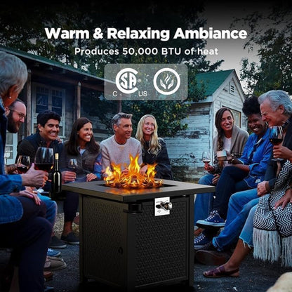 Propane Fire Pit, 28 Inch Fire Pit Table with Two Cup Holders, 50,000 BTU Steel Gas Fire Pit with Pulse Ignition System, Perfect for Patio, Garden & Backyard Gatherings, CIFPT11B, Black