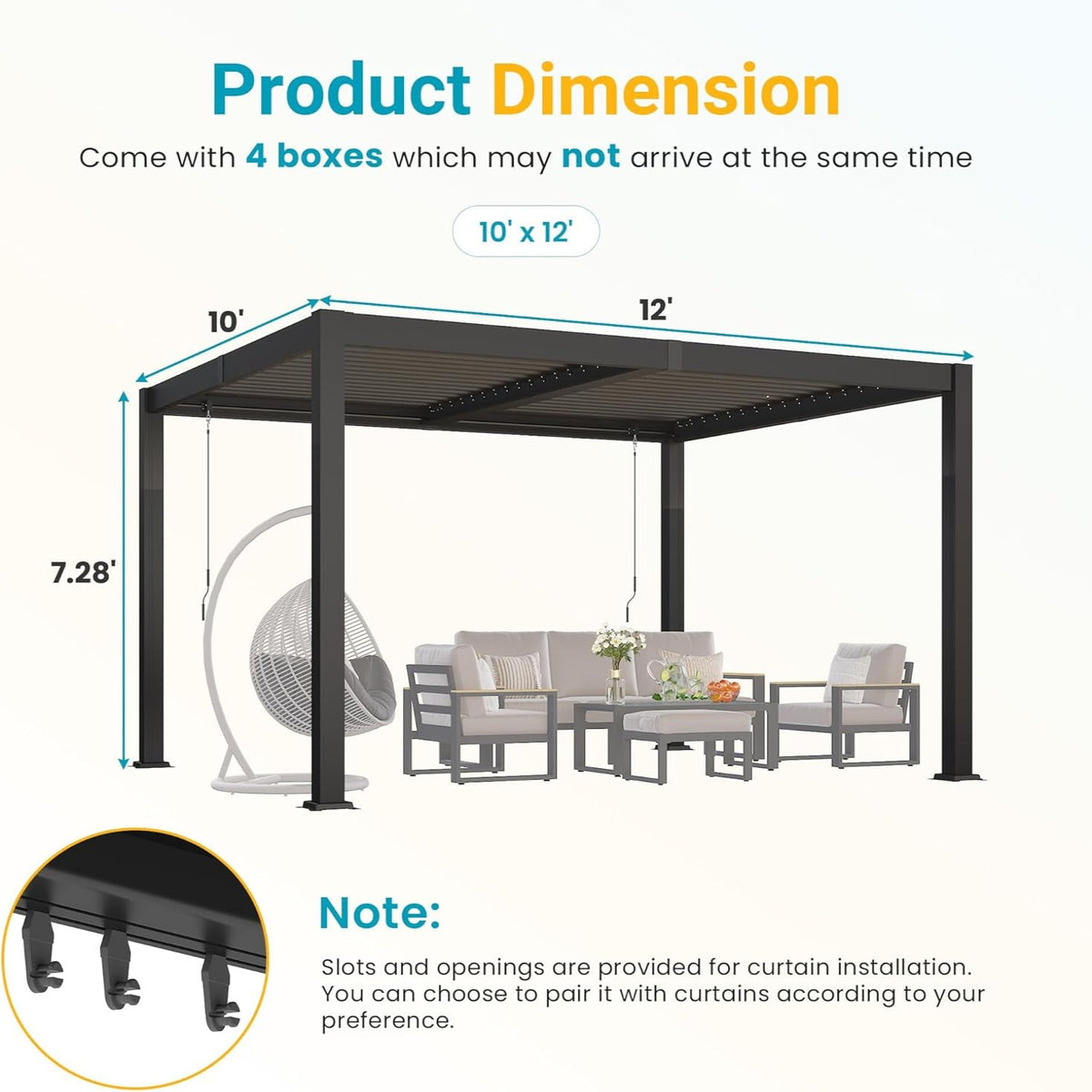 Pergola 10'X12' with Adjustable Roof & Thick Aluminum Frame for All Weather