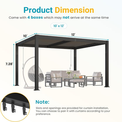 Pergola 10'X12' with Adjustable Roof & Thick Aluminum Frame for All Weather