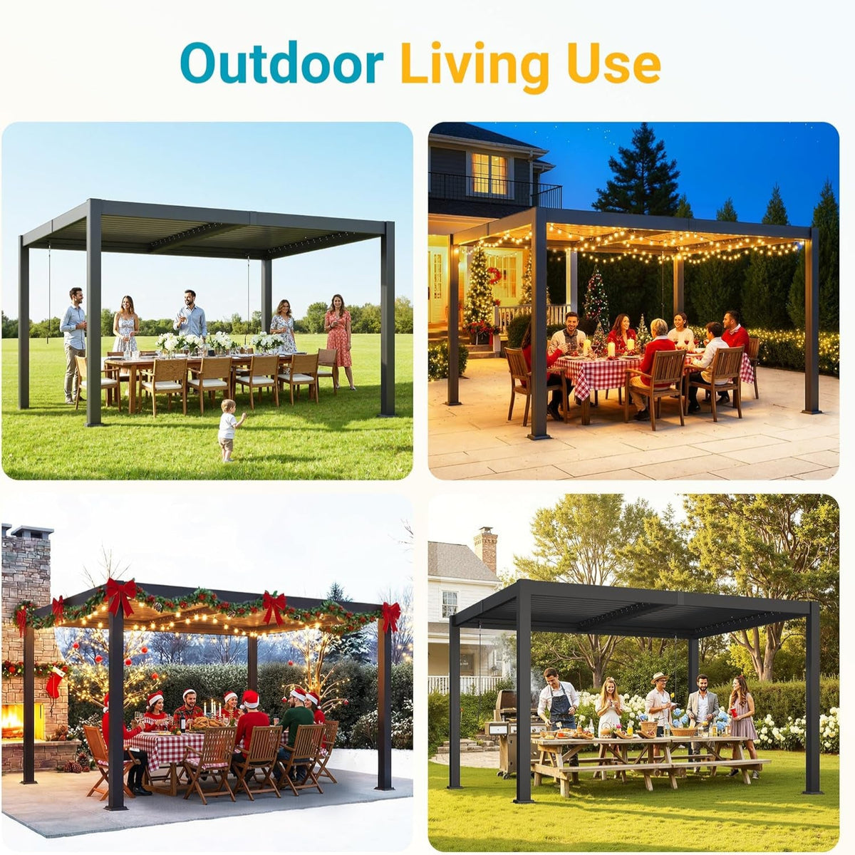 Pergola 10'X12' with Adjustable Roof & Thick Aluminum Frame for All Weather