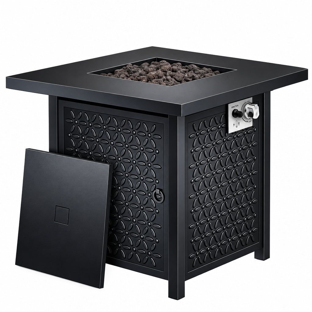 Propane Fire Pit, 28 Inch Fire Pit Table with Two Cup Holders, 50,000 BTU Steel Gas Fire Pit with Pulse Ignition System, Perfect for Patio, Garden & Backyard Gatherings, CIFPT11B, Black