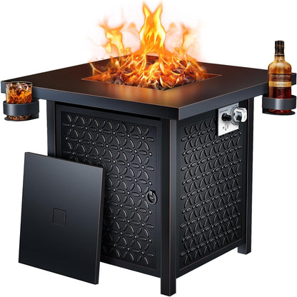 Propane Fire Pit, 28 Inch Fire Pit Table with Two Cup Holders, 50,000 BTU Steel Gas Fire Pit with Pulse Ignition System, Perfect for Patio, Garden & Backyard Gatherings, CIFPT11B, Black