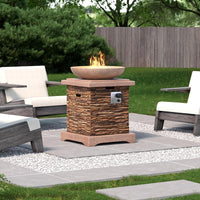 Propane Fire Pits for outside 40,000 BTU Gas Fire Pit Table 20-Inch Patio Square Smokeless Concrete Fire Table Lava Rocks and Rain Cover for Garden,Deck,Pool,Backyard, CSA Certified
