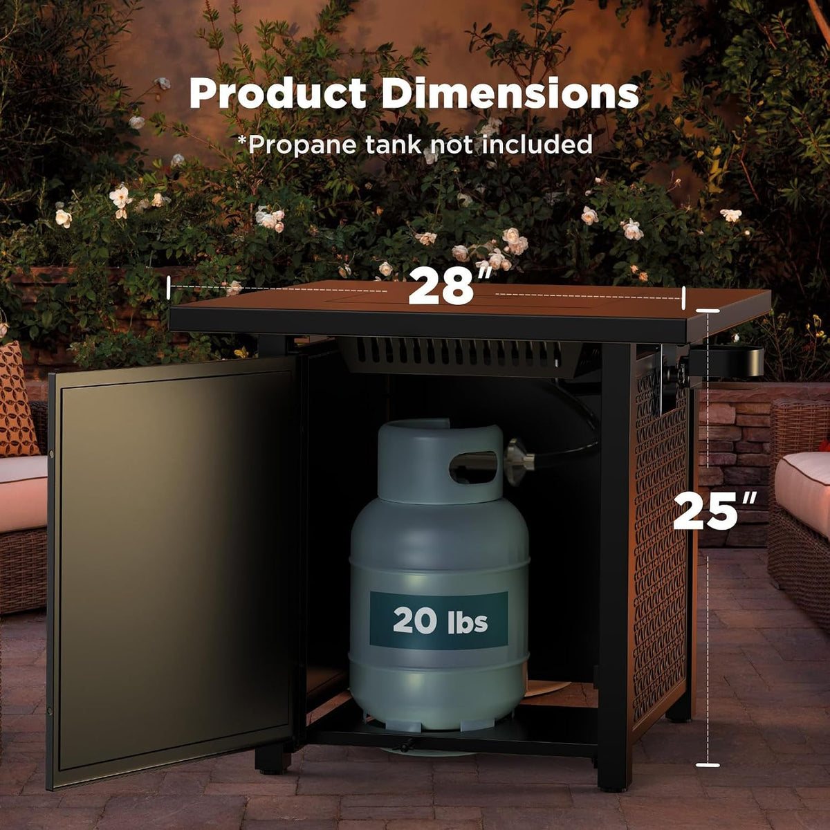 Propane Fire Pit, 28 Inch Fire Pit Table with Two Cup Holders, 50,000 BTU Steel Gas Fire Pit with Pulse Ignition System, Perfect for Patio, Garden & Backyard Gatherings, CIFPT11B, Black