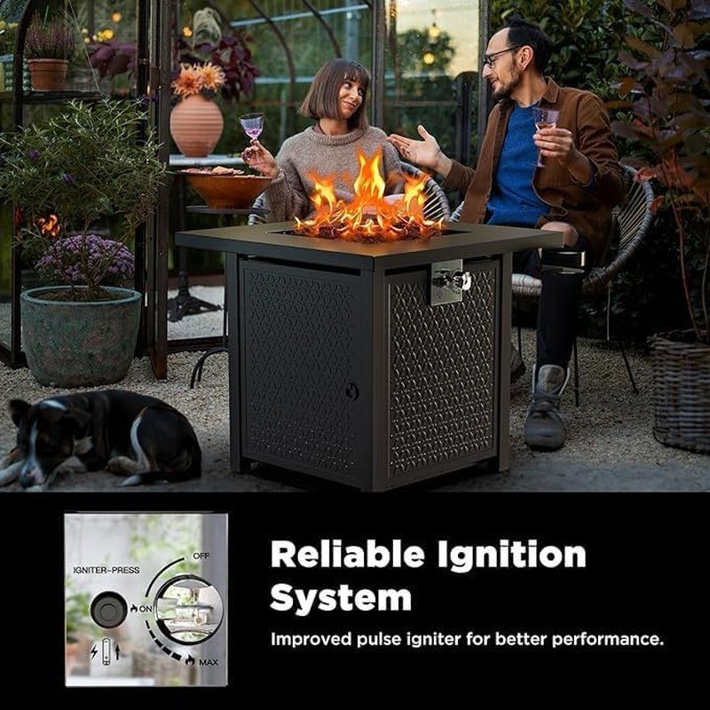 Propane Fire Pit, 28 Inch Fire Pit Table with Two Cup Holders, 50,000 BTU Steel Gas Fire Pit with Pulse Ignition System, Perfect for Patio, Garden & Backyard Gatherings, CIFPT11B, Black
