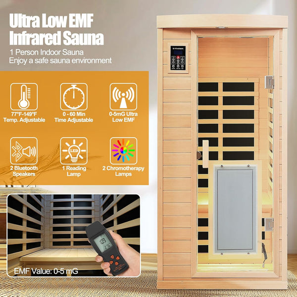 Infrared Sauna Designed for Daily Wellness, Ultra-Low EMF, Canadian Hemlock, 8 Far-Infrared Panels