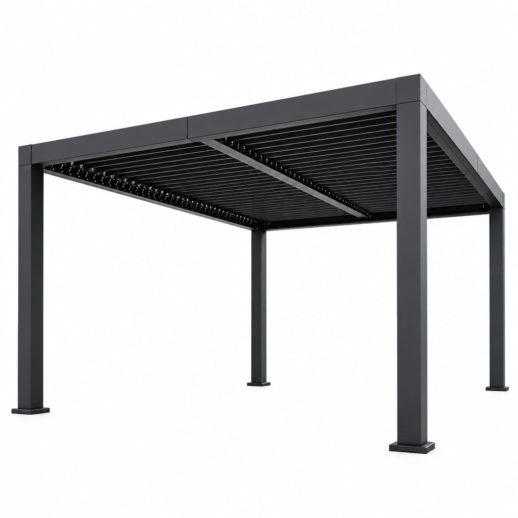 Louvered Pergola, Outdoor Pergola with Adjustable Louvered Roof, Reinforced Aluminum Frame, Integrated Drainage System, Hardtop Gazebo for Patio