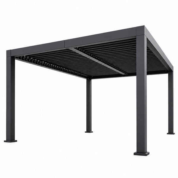 Louvered Pergola, Outdoor Pergola with Adjustable Louvered Roof, Reinforced Aluminum Frame, Integrated Drainage System, Hardtop Gazebo for Patio