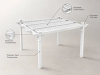 144"L X 144"W X 104"H Vinyl Camelot Louvered Pergola, White, VA42070 — Feature Infographic