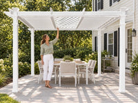 Vinyl Pergola Built for Maintenance-Free Outdoor Living, 12x12 Adjustable Louvers, Weather-Resistant, 20-Year Warranty — Lifestyle