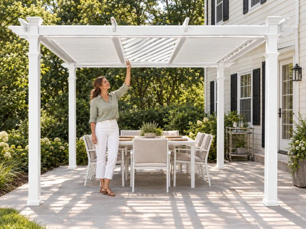 Vinyl Pergola Designed for Year-Round Outdoor Living, Adjustable Louver System, Weather-Resistant, 12x12 Feet