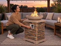 Propane Fire Pits for outside 40,000 BTU Gas Fire Pit Table 20-Inch Patio Square Smokeless Concrete Fire Table Lava Rocks and Rain Cover for Garden,Deck,Pool,Backyard, CSA Certified — Lifestyle