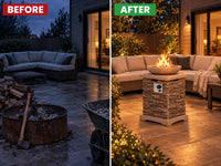 Propane Fire Pits for outside 40,000 BTU Gas Fire Pit Table 20-Inch Patio Square Smokeless Concrete Fire Table Lava Rocks and Rain Cover for Garden,Deck,Pool,Backyard, CSA Certified — Before & After